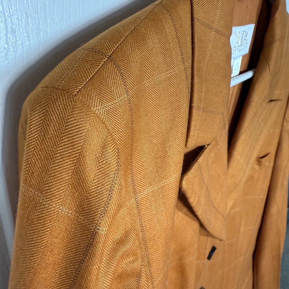 Cashmere Vintage Escada Margaretha Ley Plaid Blazer Jacket Rust Gold US 10 - Picture 3 of 13